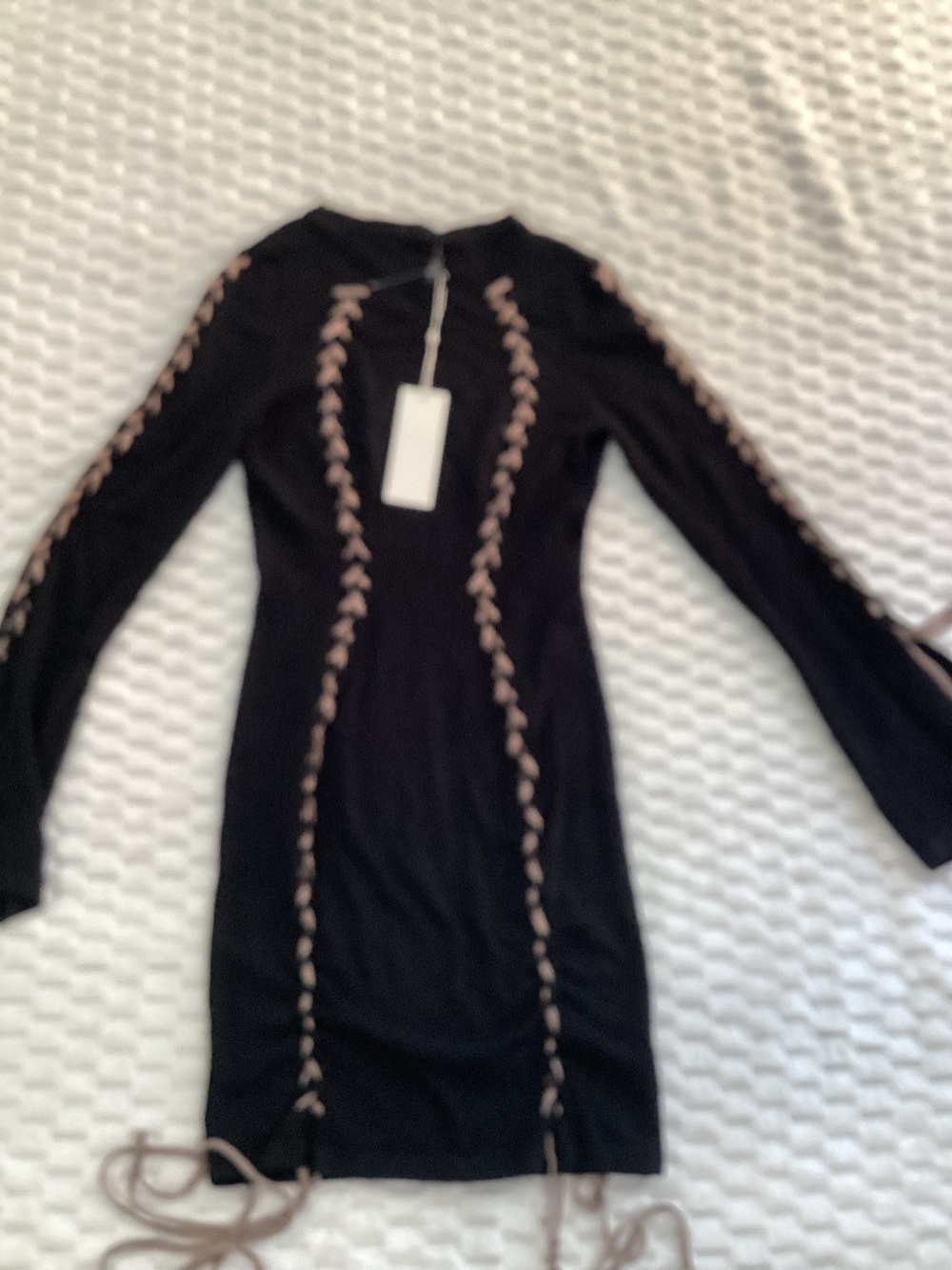 WOW couture Black Long-Sleeve Bodycon Dress with Beige Lace Trim size medium #12